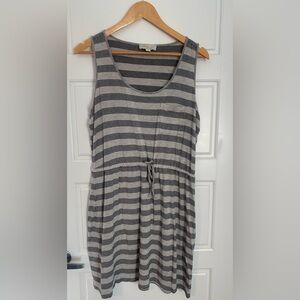 Olive & Oak Gray and Black Striped Mini Dress Tank Tie Waist Summer Beach